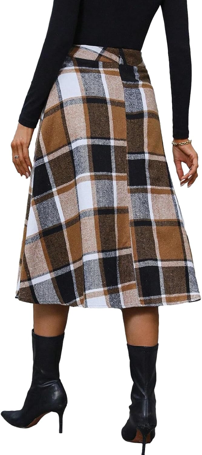 Plaid Skirts for Women High Waist Wool Skirts A-Line Tartan Midi Skirts - Image 6