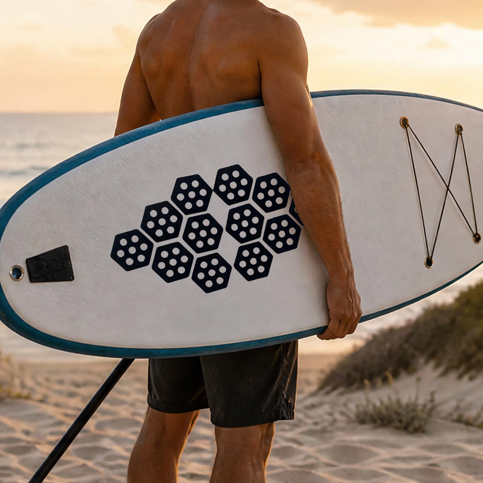 12 cuscinetti di trazione esagonali per tavola da surf con adesivo pad di trazione anteriore per tavole da surf universali fai da te per surf sport acquatici