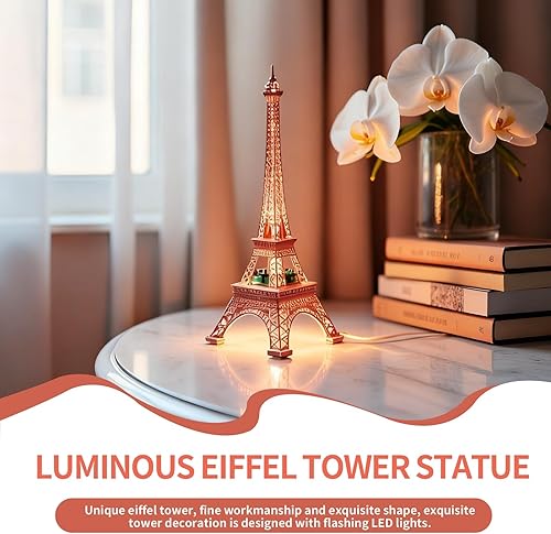 Miniatura 3 de Estatua luminosa de la torre Eiffel, lámpara LED de torre Eiffel de 10.2 in, funciona con pilas, decoración de París para dormitorio, escritorio,