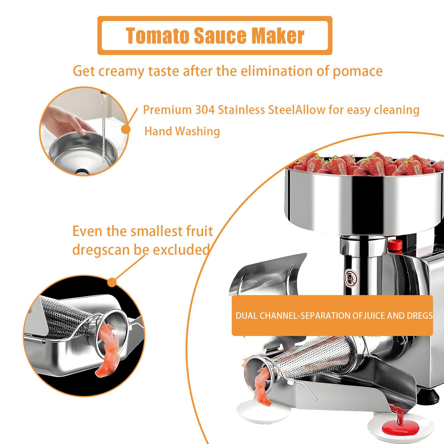 Elektrischer Saucenbereiter aus Edelstahl für Tomatenpürees, Fruchtpresse, ideal für Konserven und hausgemachte Saucen