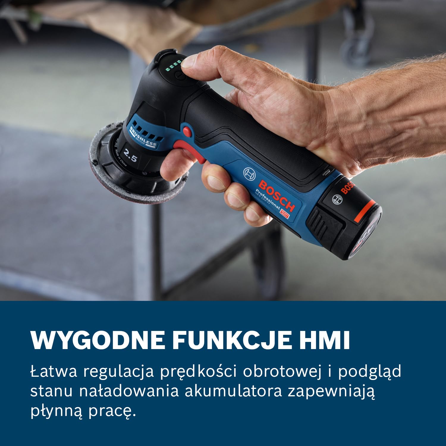 Bosch Professional 12V System Akumulatorowa szlifierka mimośrodowa GEX 12V-77 (zestaw: talerz oporowy 77 mm z mocowaniem na rzepy, klucz)