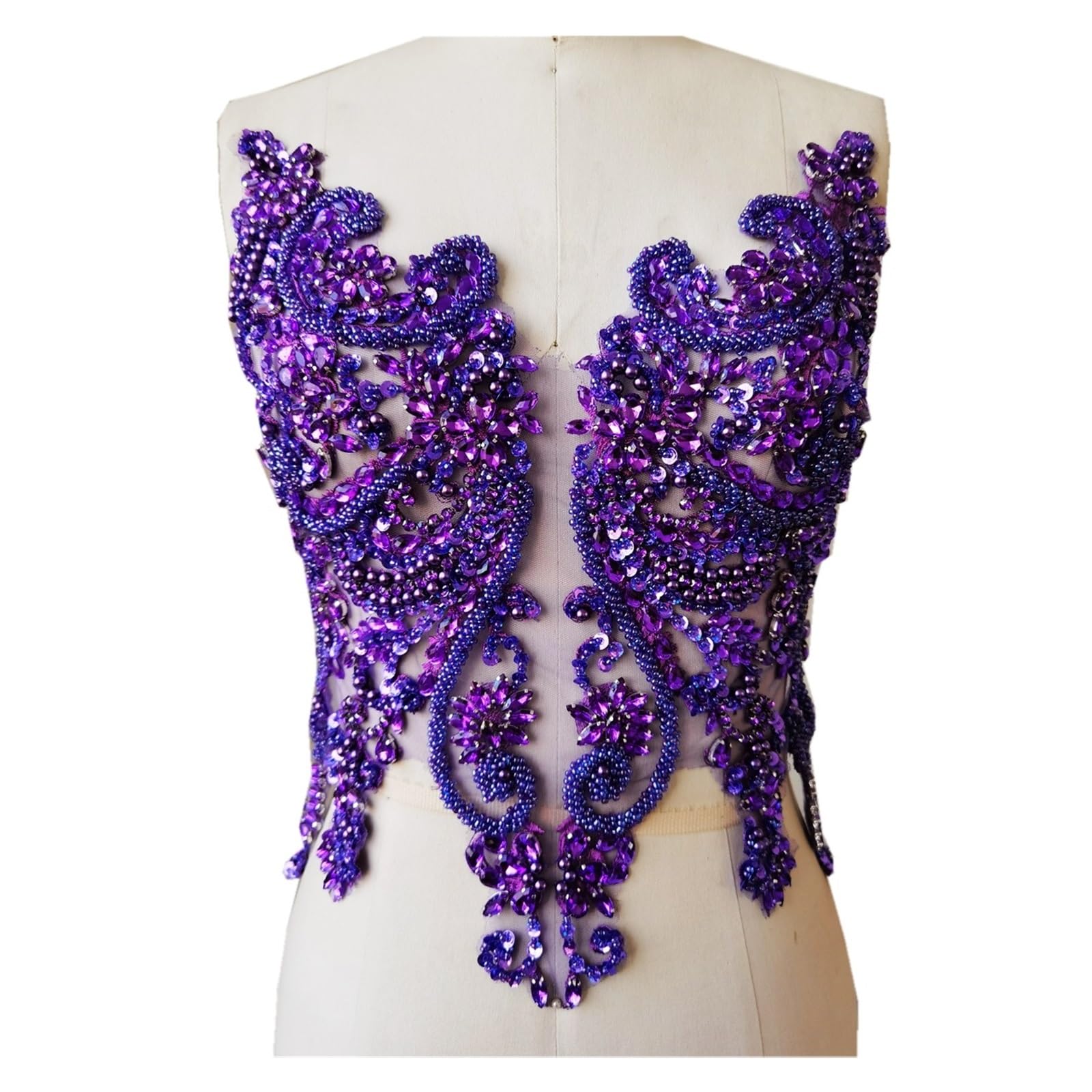 Koronkowe naszywki haftowane, Haft koralikowy koronkowa aplikacja Rhinestone cekiny wielokolorowy