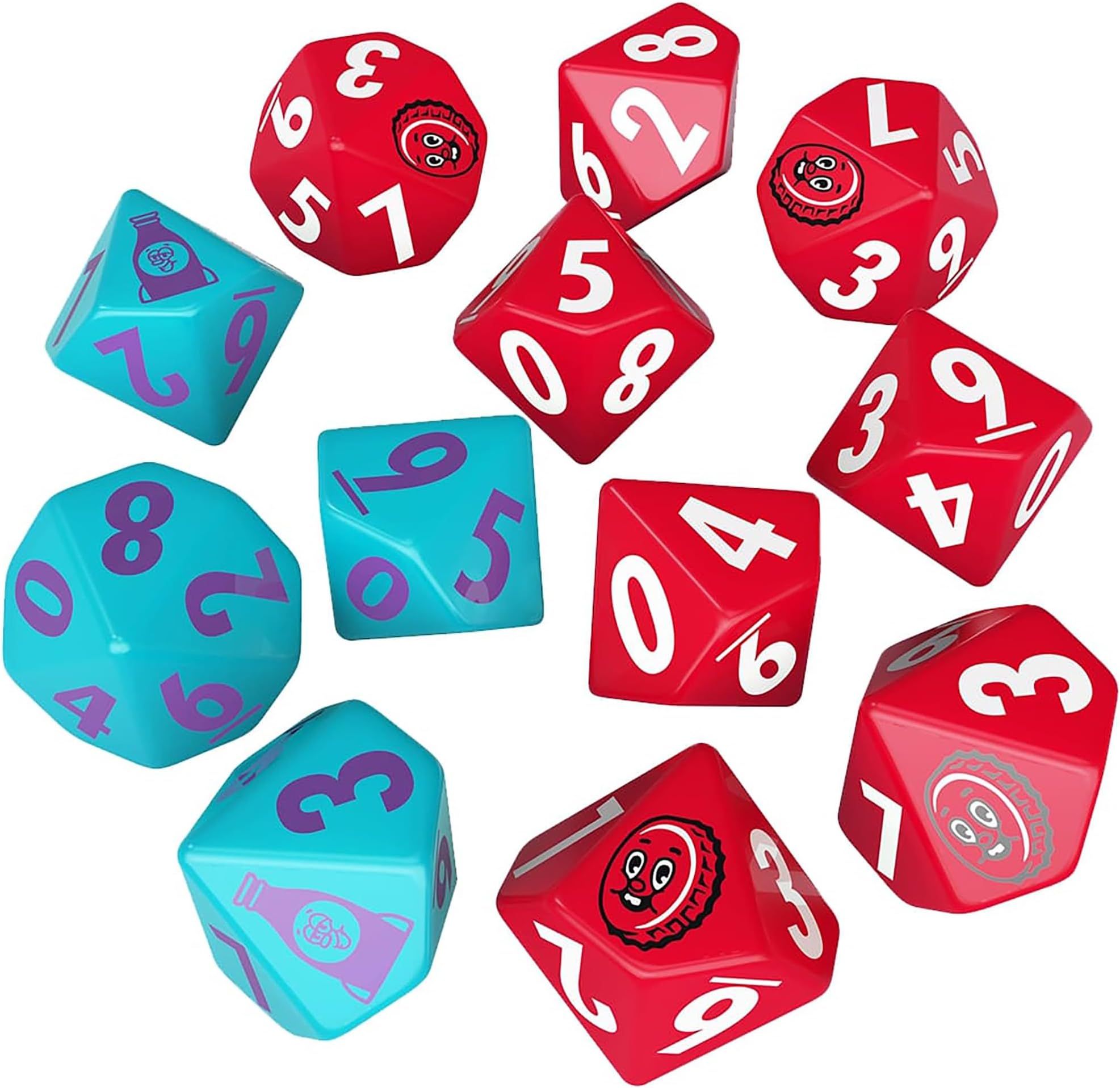 Entertainment: Fallout: Factions Nuka-World - Dice Sets: Nuka-Cola - 12 Dice Set, Teal & Red w/ Nuka World Symbols, Tabletop Game Accessory