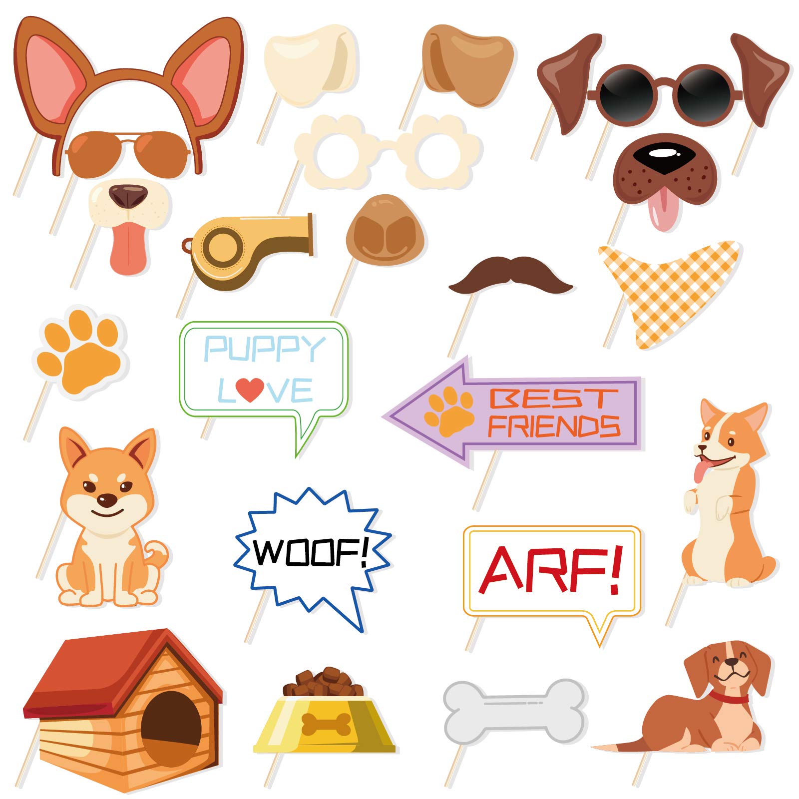 Kristin Paradise 25Pcs Dog Photo Booth Props with Stick, Puppy Theme Selfie Props, Lets Pawty Birthday Party Supplies, Pet Photography Backdrop