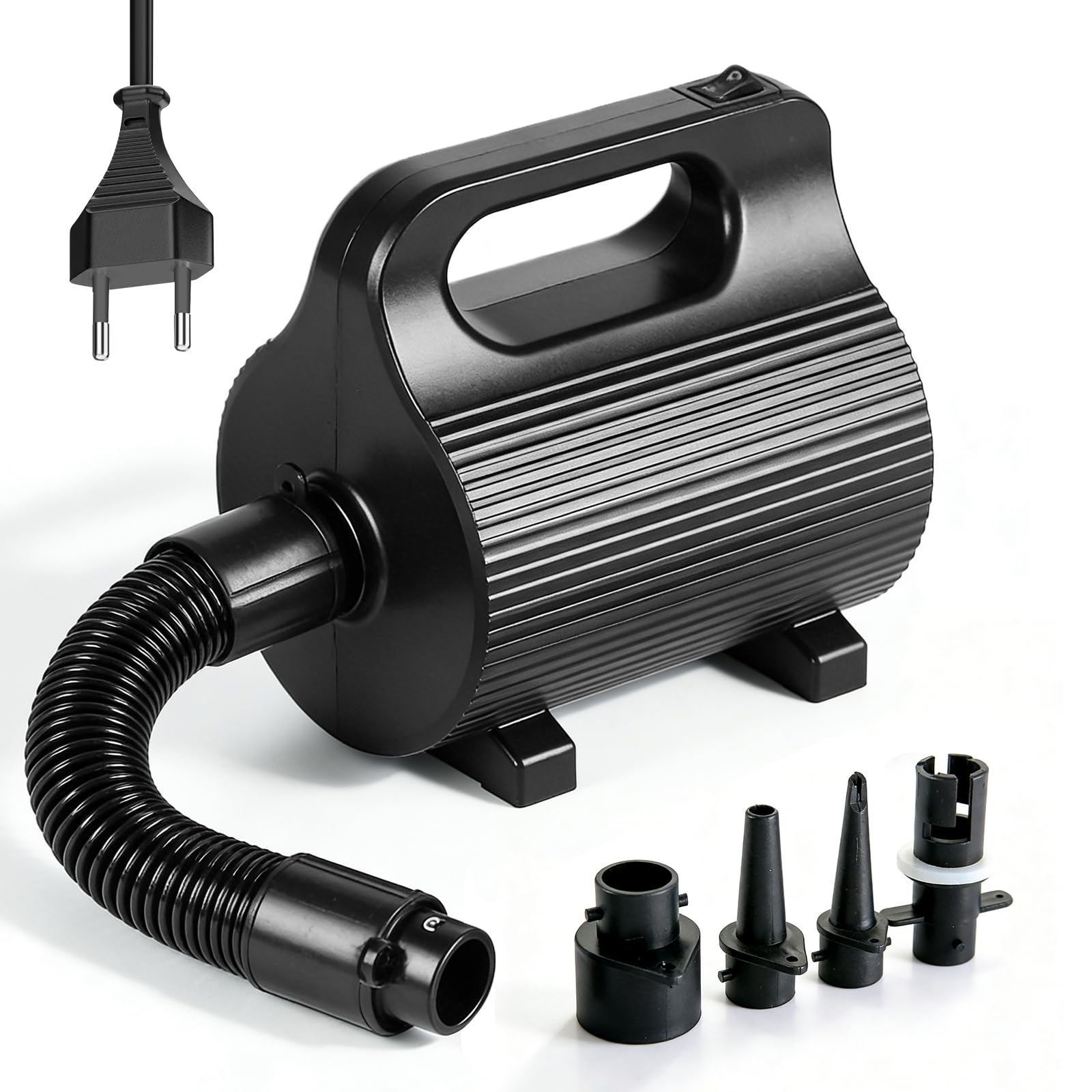 Pompe à air électrique pour Matelas pneumatiques 400W-600W, avec 4 Embouts, gonfleur Rapide 1100 L/Min pour piscines, Bateaux pneumatiques, Lits gonflables et Ballons de Gym (Noir)