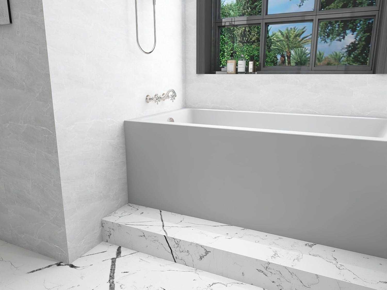 Liora Alcove Soaking Bathtub 32X60 Inch Left Drain, Modern Style, Glossy White