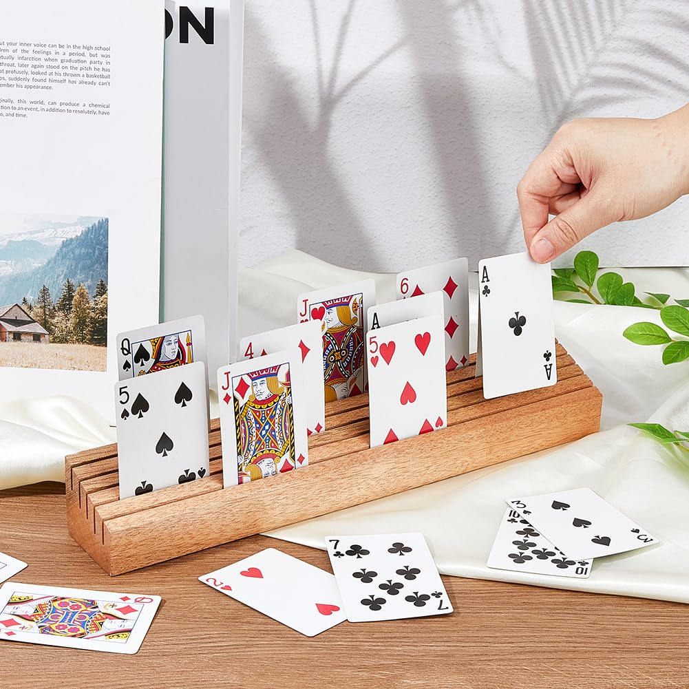 SUPERFINDINGS 2 Pack Playing Card Holder Soild Wood Playing Card Racks Wooden Cards Tray Racks for Organizing on Game Bridge Canasta Strategy 35cm - Image 3