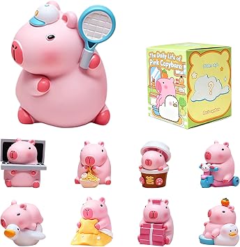 The Daily Life of Pink Capybara Series Blind Box Figures, Random Design Action Figures Collectible Toys for Birthday Gift, Home Decorations, Single Box