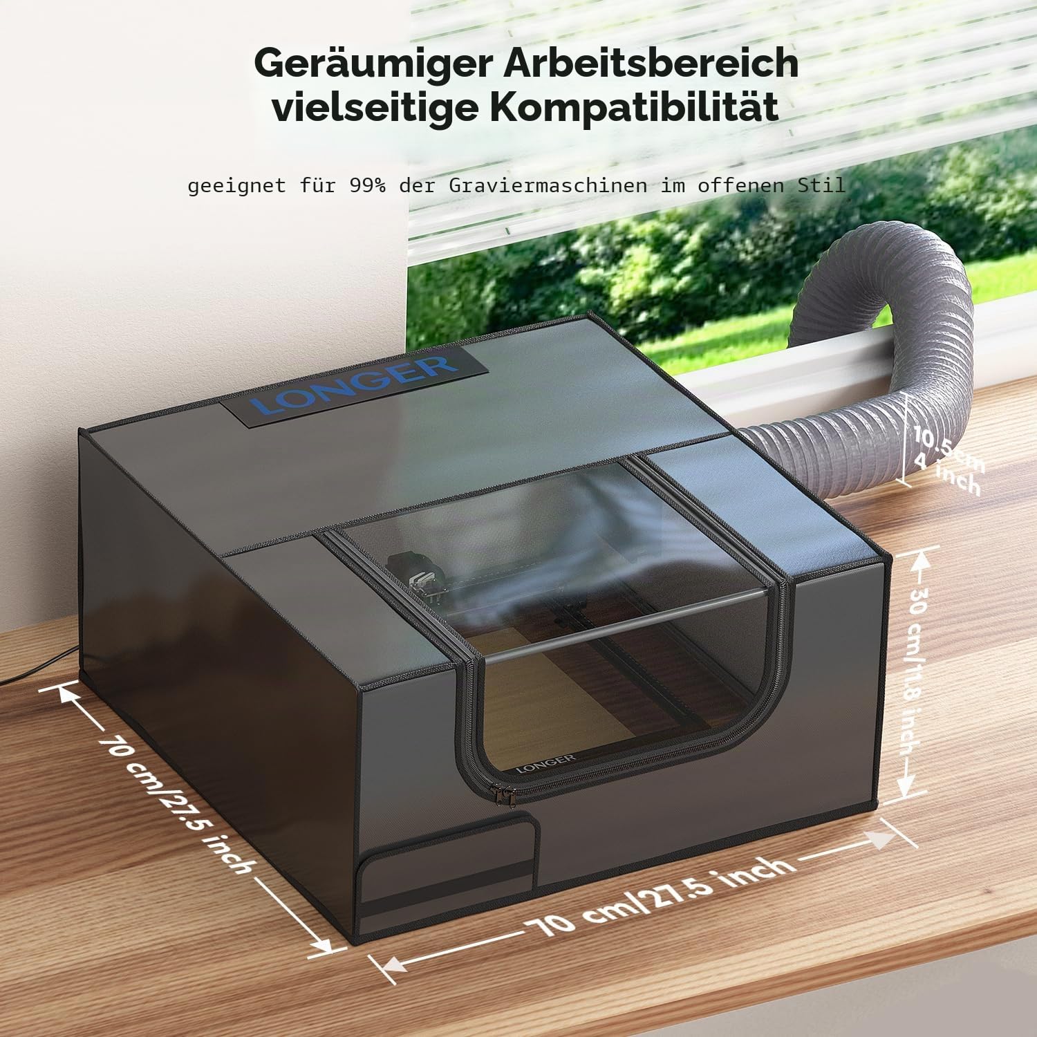 LONGER Schutzhülle mit Belüftung, 69,8 x 69,8 x 30 cm, Laserschneidemaschine, Schutzhülle für die meisten Lasergravurmaschinen, isoliert gegen Rauch und Geruch, Geräuschreduzierung, Augenschutz