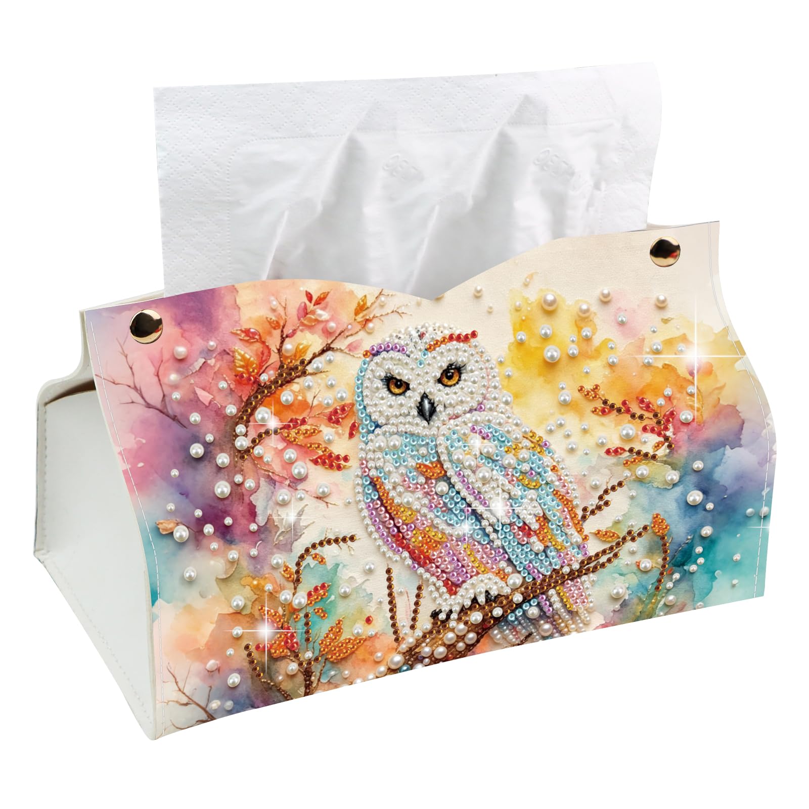 PoetryDraw Diamond Art PU DIY Tissue Box Holder (Pearl Owl)