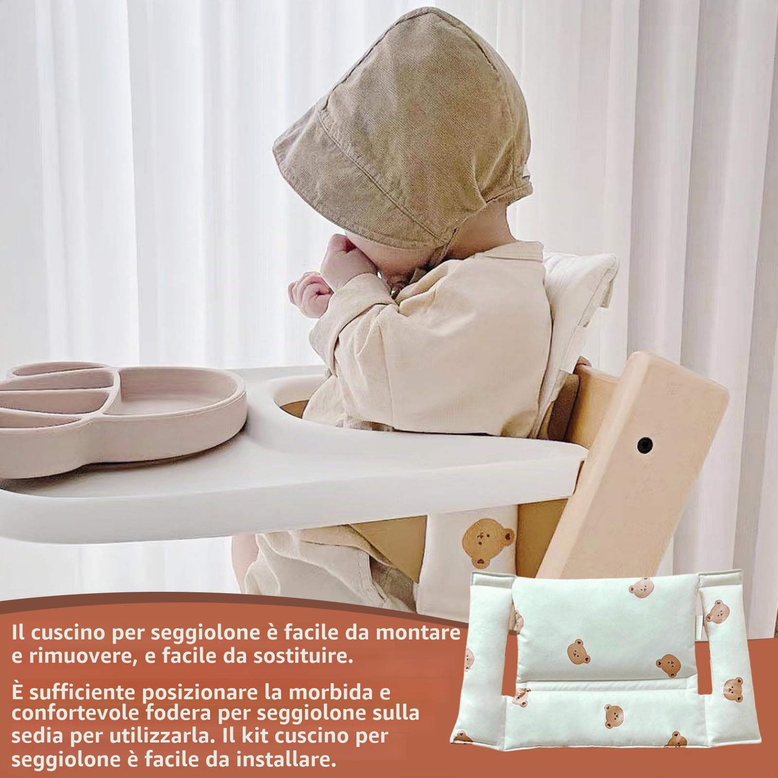 Set di cuscini antiscivolo per seggiolone con rivestimento laminato, facile da montare, per seggiolone Stokke Tripp Trapp