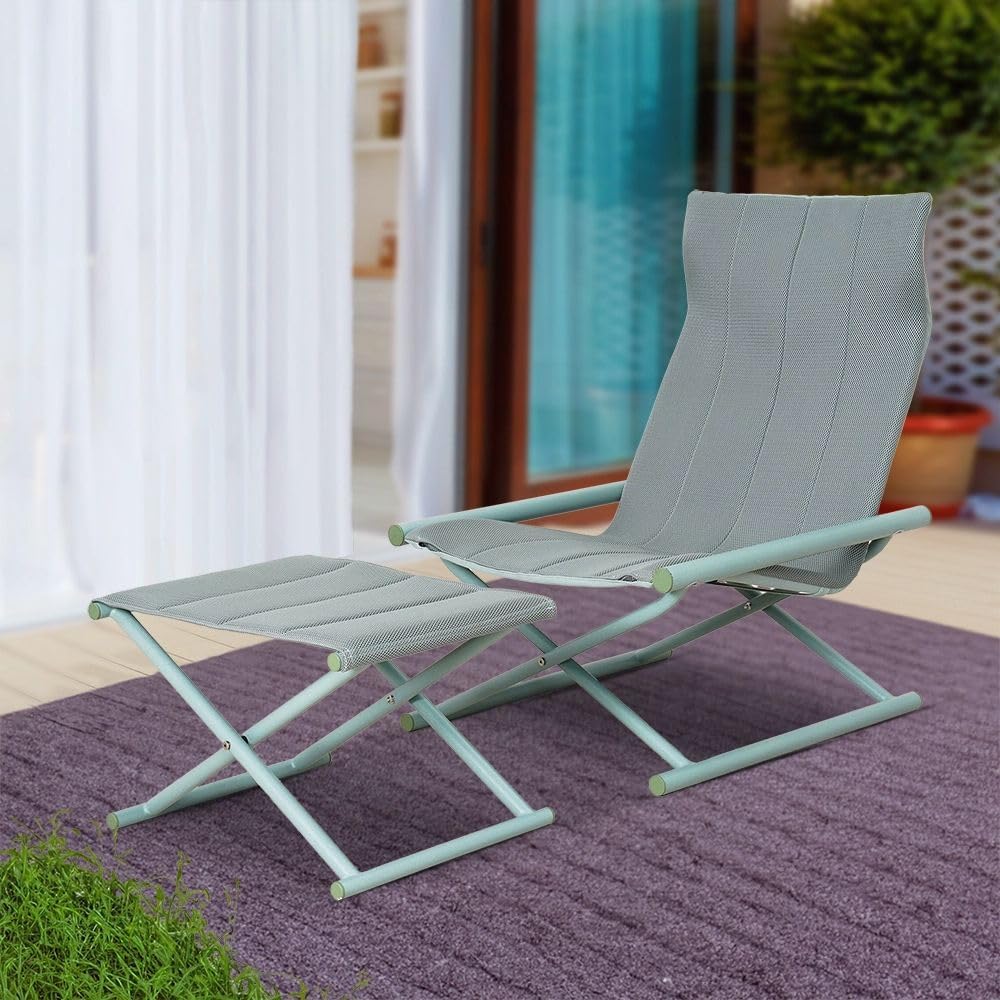 Danube HomeNova 1-Seater Balcony Set With Ottoman | All Weather 2 Piece Bistro Set | Modern Design Furniture For Balcony Outdoor Garden Seating - Green/Grey/Blue