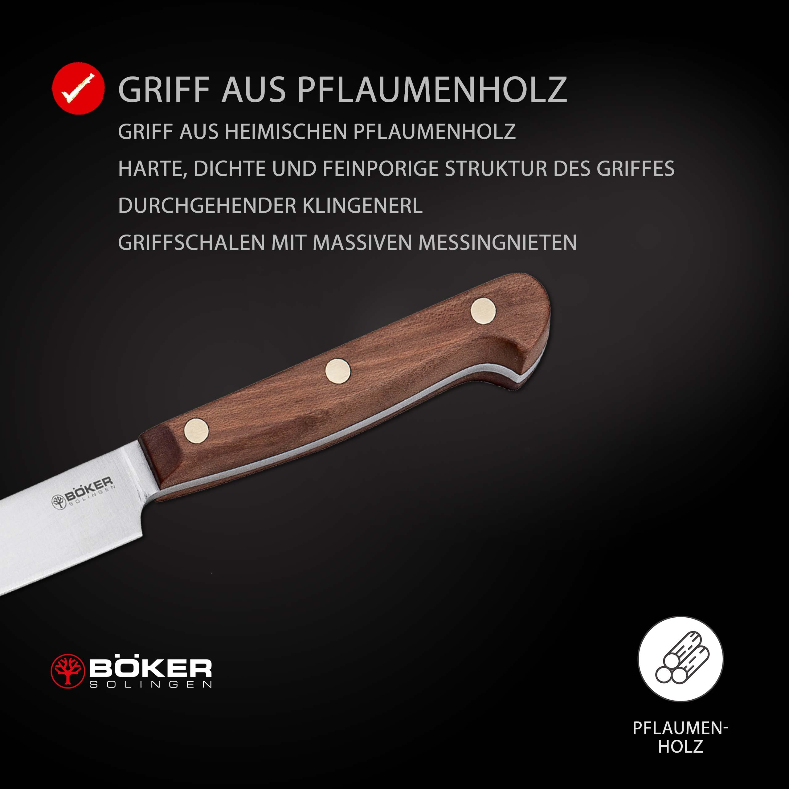BÖKER SOLINGEN® Cottage-Craft - Profi Spickmesser handgemacht - Officemesser mit Holzgriff - scharfes Allzweckmesser - Garniermesser in Geschenkbox