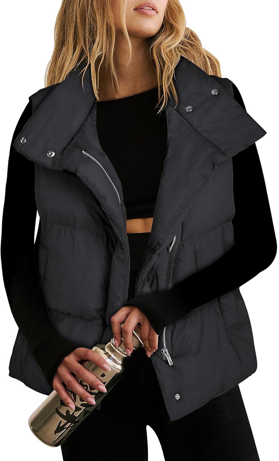 ANRABESS Women Puffer Vest Sleeveless Zip Up Stand Collar Quilted Lightweight Jacket Winter Warm Puffer Padded Down Outerwear