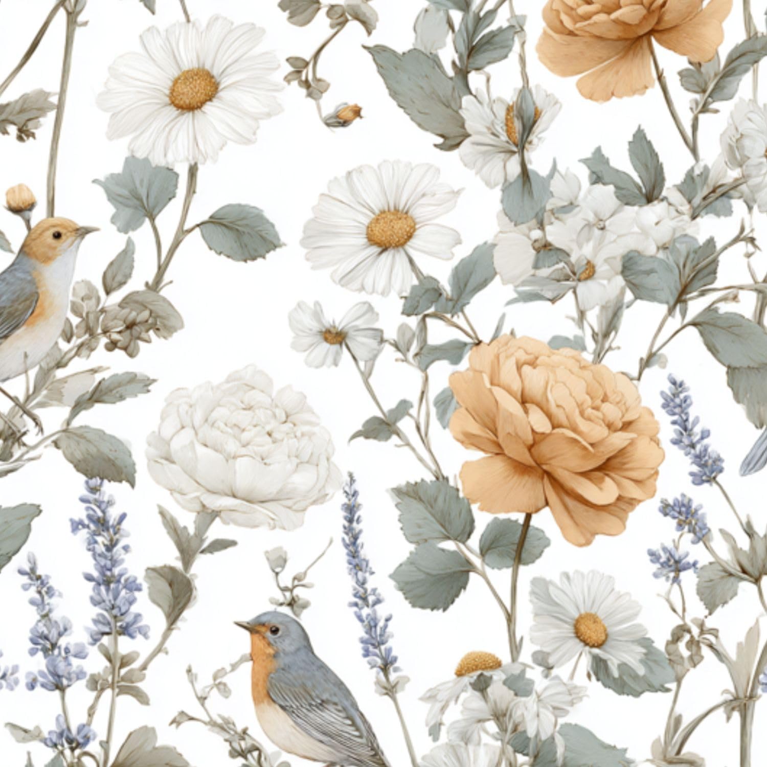 DERUINVAIO Self Adhesive Feature Removable Romantic Wildflower Hand Peel and Stick Vinyl Wallpaper Roll, Sticky Lining Paper for Bedroom, Living Room, Kitchen Walls