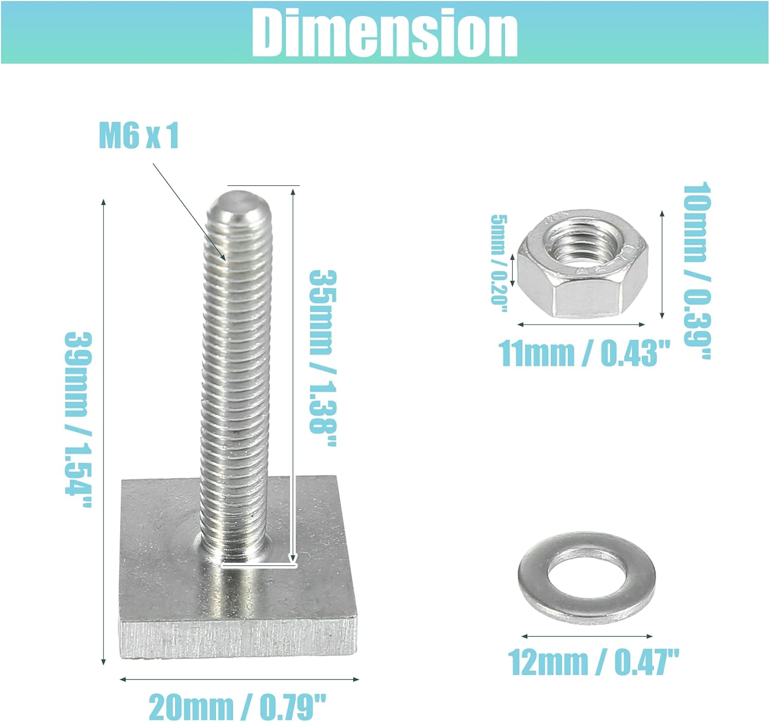 X AUTOHAUX 2pcs Universal Roof Rack T Shaped Bolt Rooftop Rack Bolt T Shaped Slots T Shaped Track Bolts W/Nuts Washers Bike Rack Cross Bar Adapter