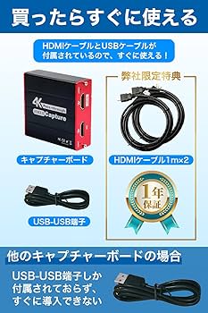 【配信機材フルセット】HDMIスプリッター/キャプボ/ミキサー/マイク＋ケーブル Amazon.co.jp: 【HDMIケーブル付き】キャプチャーボード ゲーム
