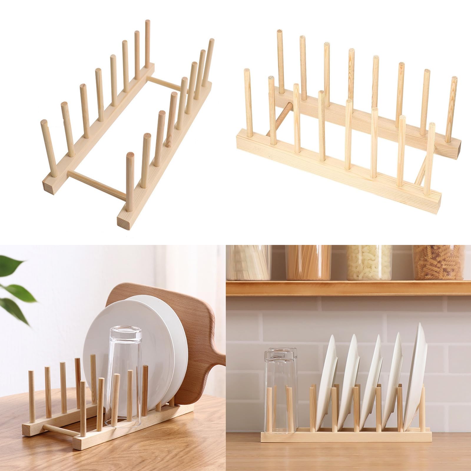 2 Égouttoirs Vaisselle En Bambou Naturel - Support Assiettes Et Bols Avec 8 Fentes - Rangement Cuisine Écologique