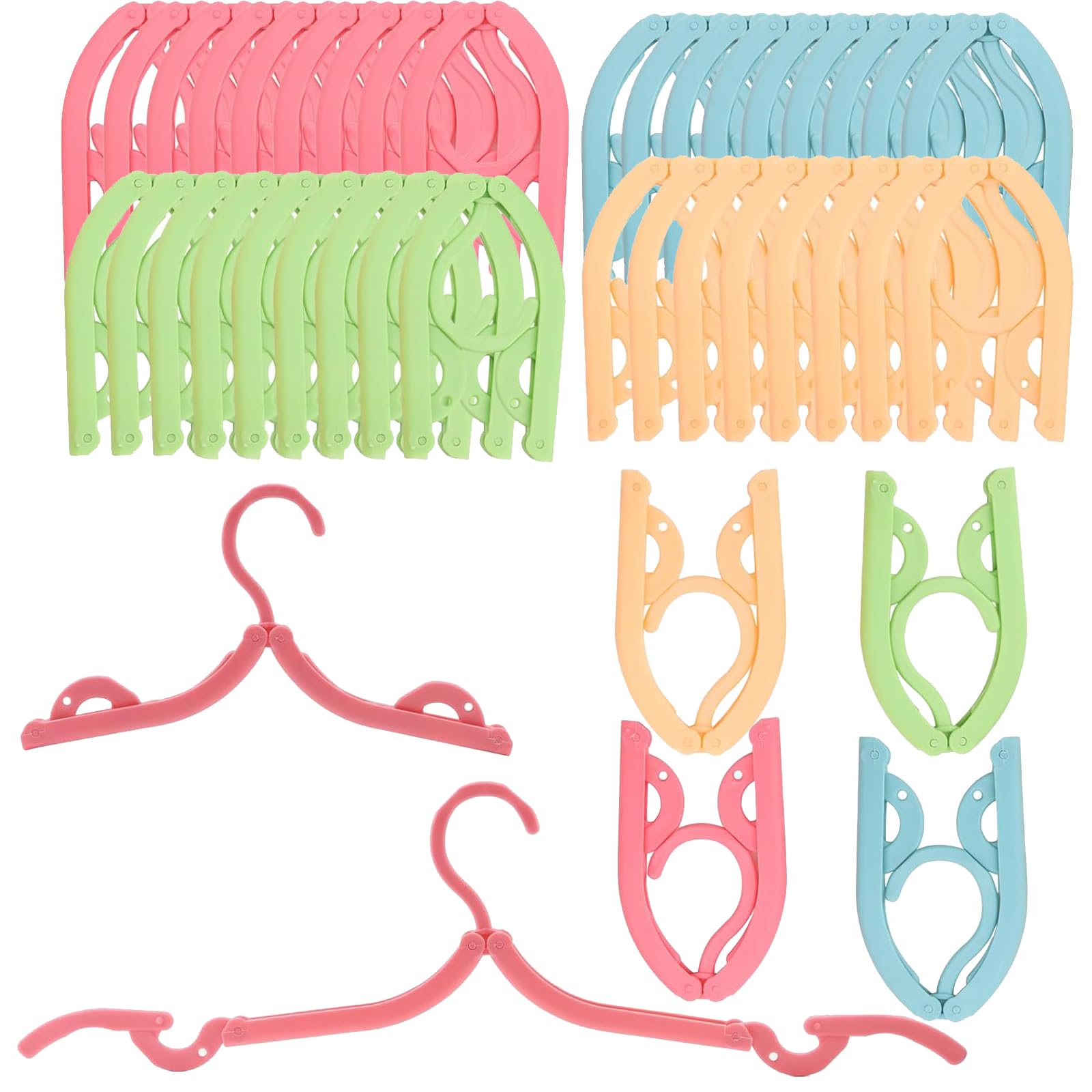 DAKFOOK 40 Pcs Foldabl Travel Hangers,4 Colours Portable Clothes Hanger Save Space, Plastic Folding Travel Coat Hangers for Home, Hotel, Camping, Travel Holiday Accessories