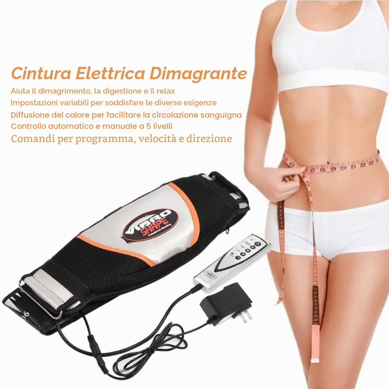 Cintura dimagrante e massaggiante a 5 livelli, regolabile da 120 cm, con funzione di calore, per bruciare i grassi, attrezzo fitness per casa e ufficio, per uomo e donna