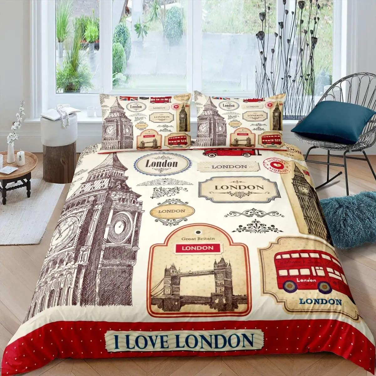 QBIDCSX Bedding Sets Single London Bedding Sets Single Koala Duvet Cover 200x200cm with Zipper Closure, Hypoallergenic Quilt Cover with 2 Pillowcase for Boys Kids Girls