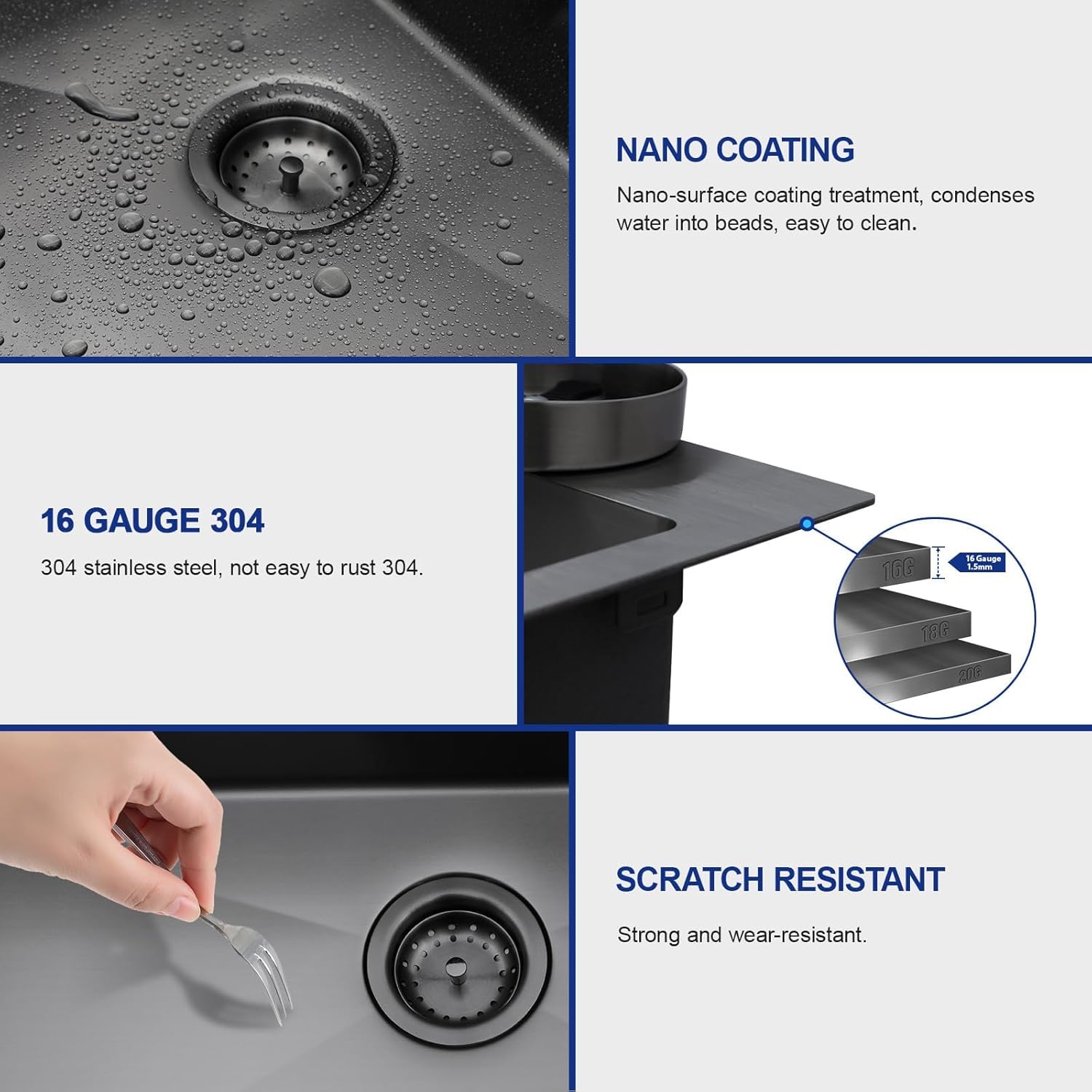 Dcolora 30 In. Drop In Black Waterfall Smart Kitchen Sink Single Bowl Workstation, 16 Gauge 304 Stainless Steel with Faucet & Cup Washer, 30"x22"x10" #DC-SFDOE00002