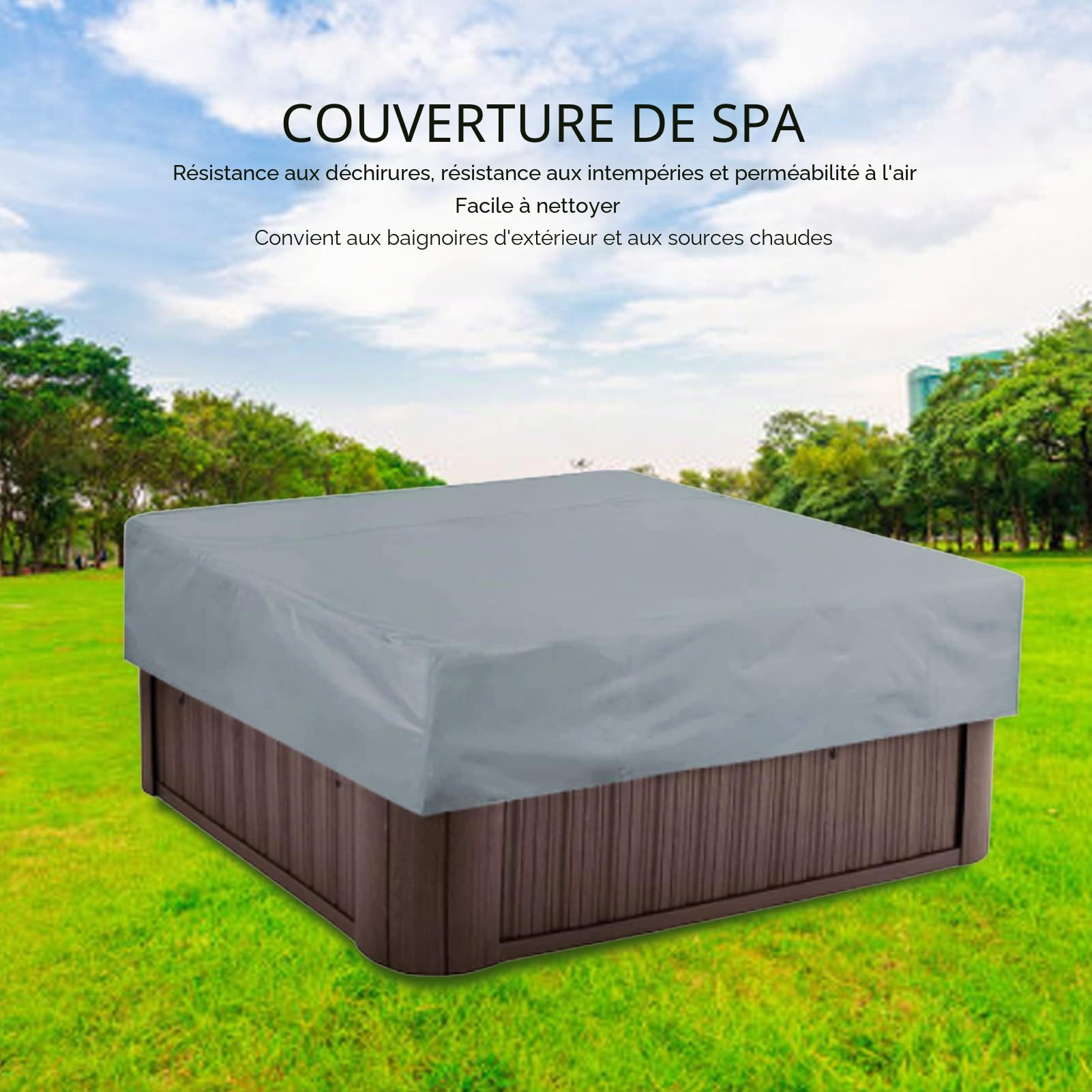 carré, Couverture pour l'extérieur, Housses de Spa, étanches pour, 190% Polyester Enduit argenté, résistant aux intempéries (207 x 207 x 30 cm, Gris 81,5 x 81,5 x 11,8 cm)