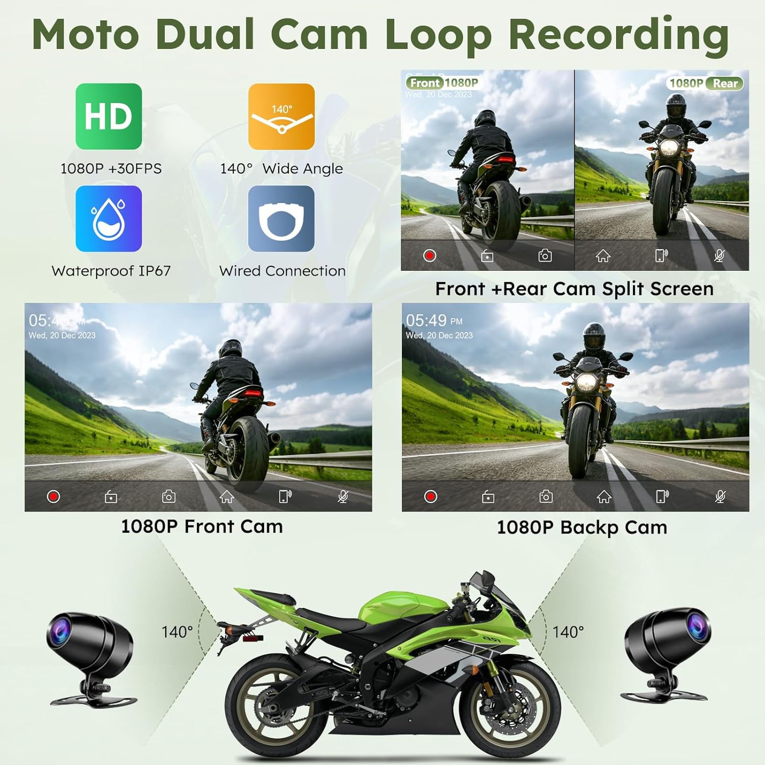 Carpuride W712DT PRO for Motorcycle CarPlay & Android Auto & TPMS - HD1080p Dash Cam, 7-inch Waterproof Rotatable Touchscreen for Navigation, Bluetooth, Loop Recording, Wired Controller