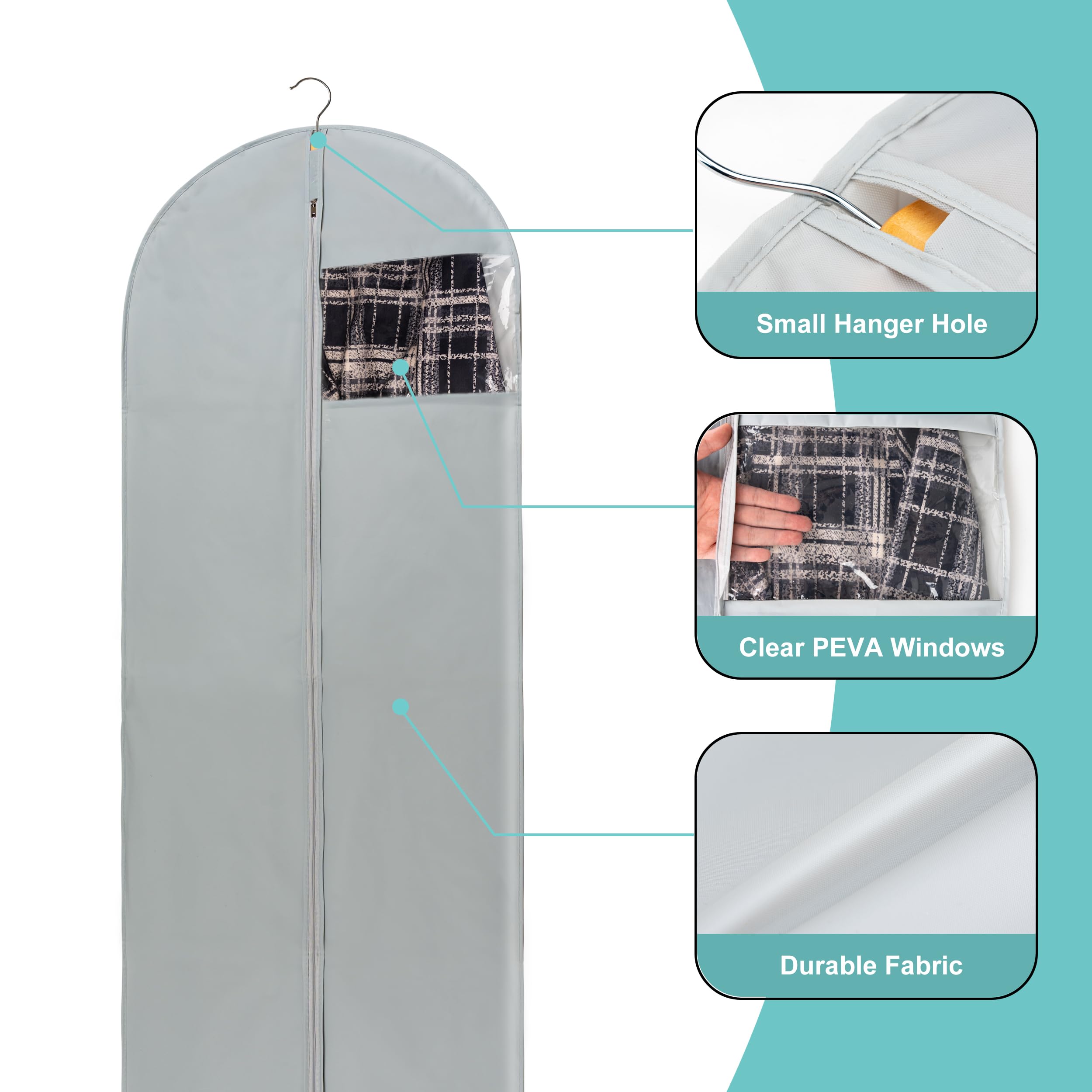 4 Pack Long Dress Bags With Clear Window - 65" Garment Bags For Gowns, Travel & Storage - View #5