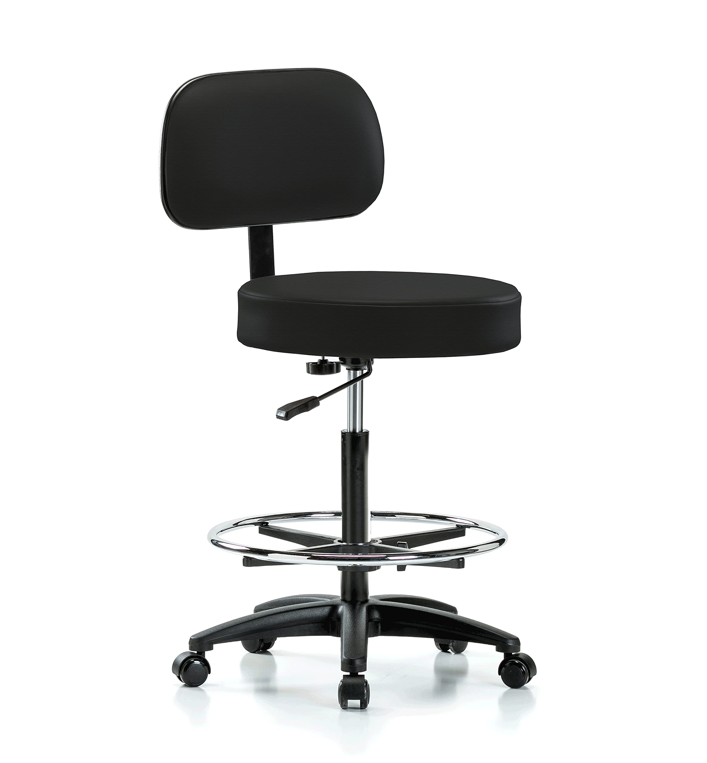 Perch Basic Exam Stool with Foot Ring, Casters, 25-35", Black Fabric