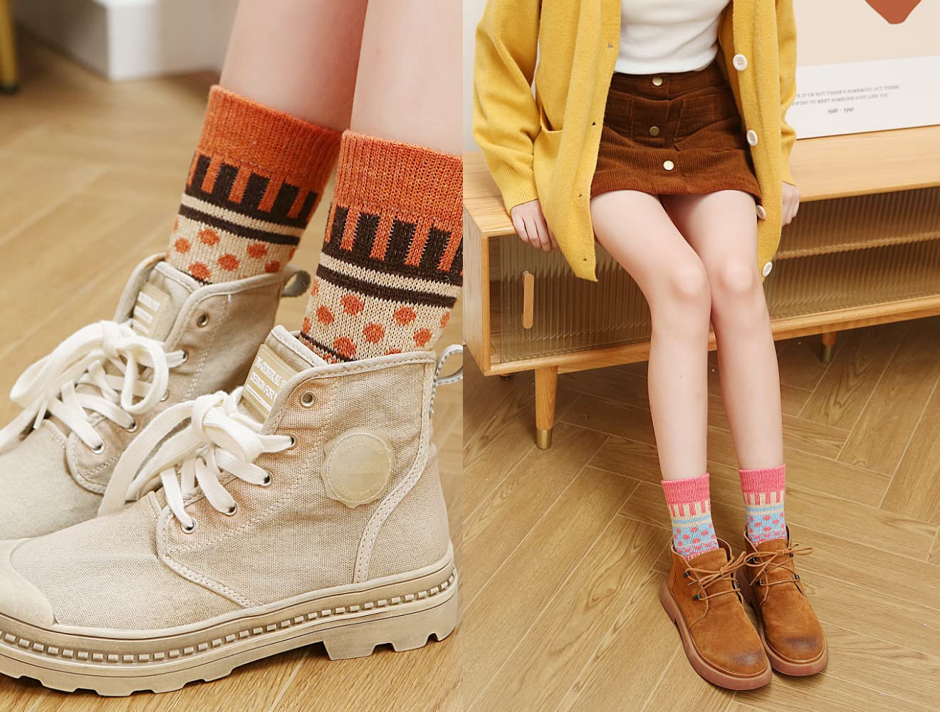 5 Pairs Wide Thermal Winter Socks for Women - Warm Thick Socks Fleece Snow Socks for Cold Weather (AC001)