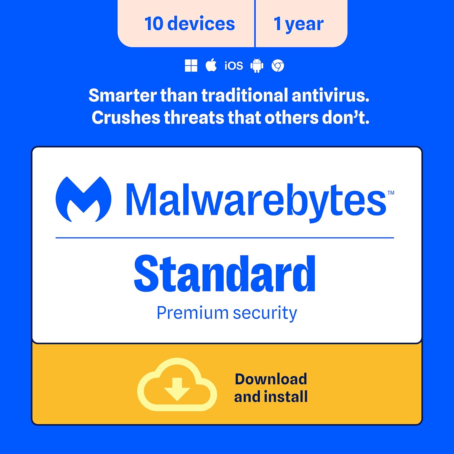 Malwarebytes Standard, Premium Security | 1 Year, 10 Device | Windows, Mac OS, Android, Apple iOS, Chrome [Online Code]