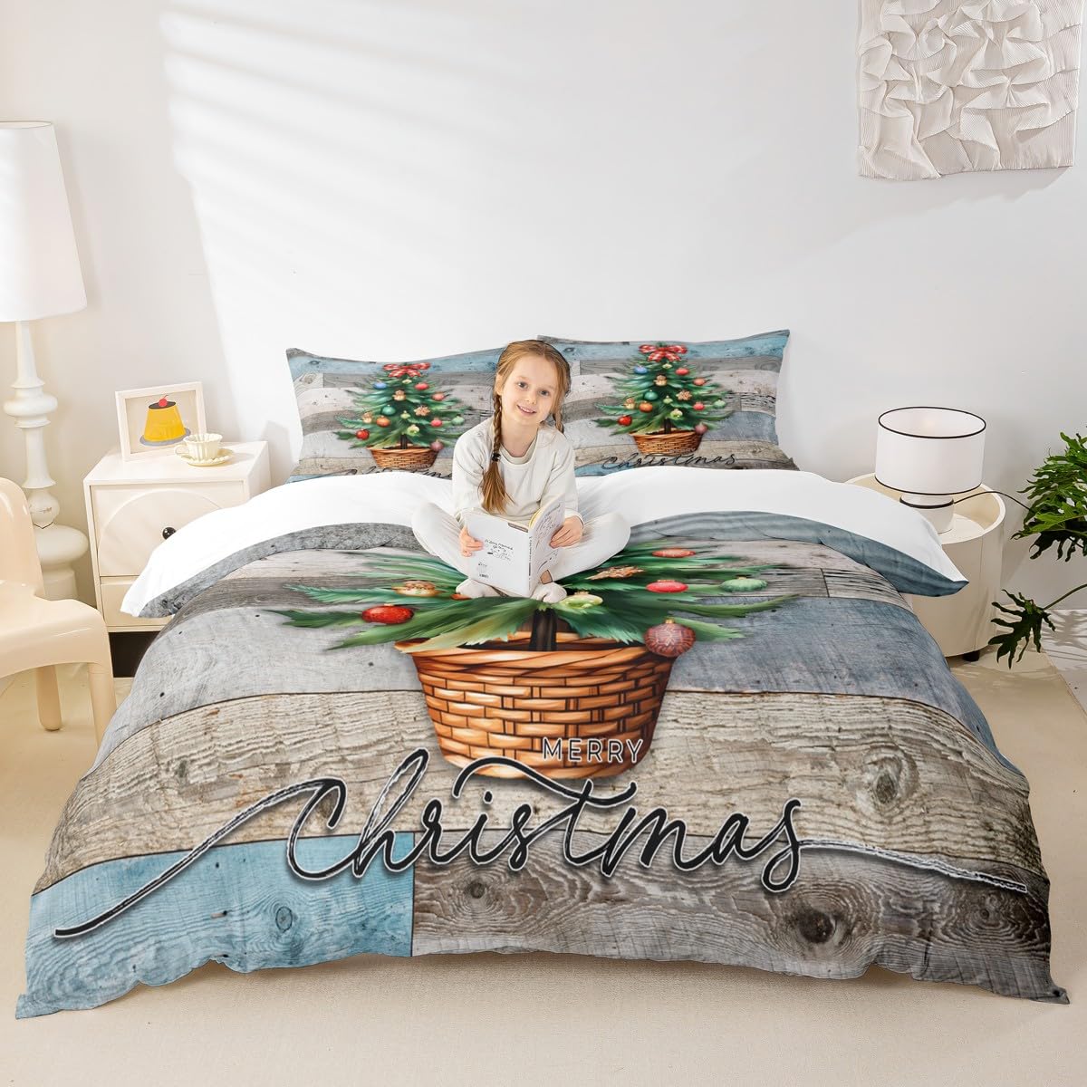Parure de lit rustique sapins de Noël pour réchauffer une décoration de chambre trop froide