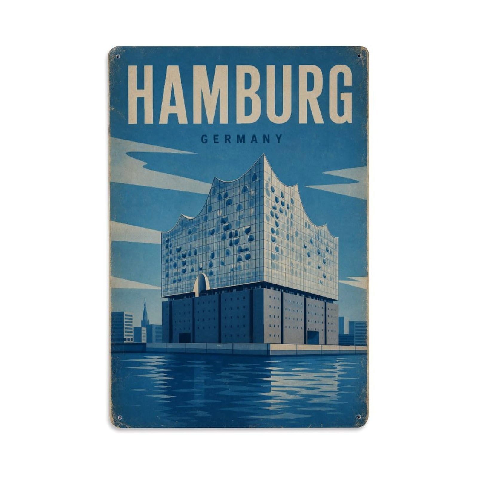 Travel Vintage Germany Hamburg Metal Tin Sign