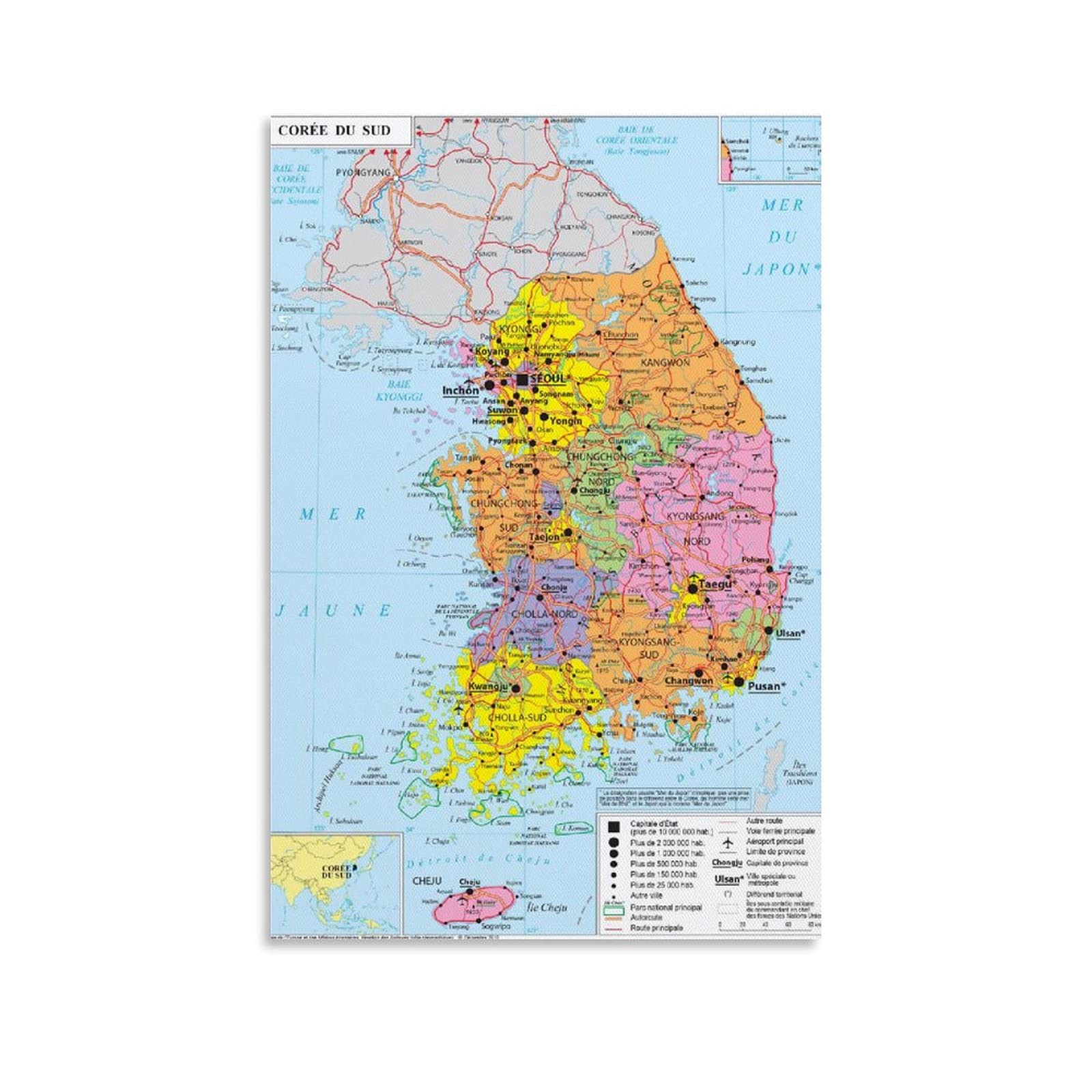 Geopolitical Map of South Korea Poster Decorative Painting Canvas Wall Art Living Room Posters Bedroom Painting 20x30inch(50x75cm)