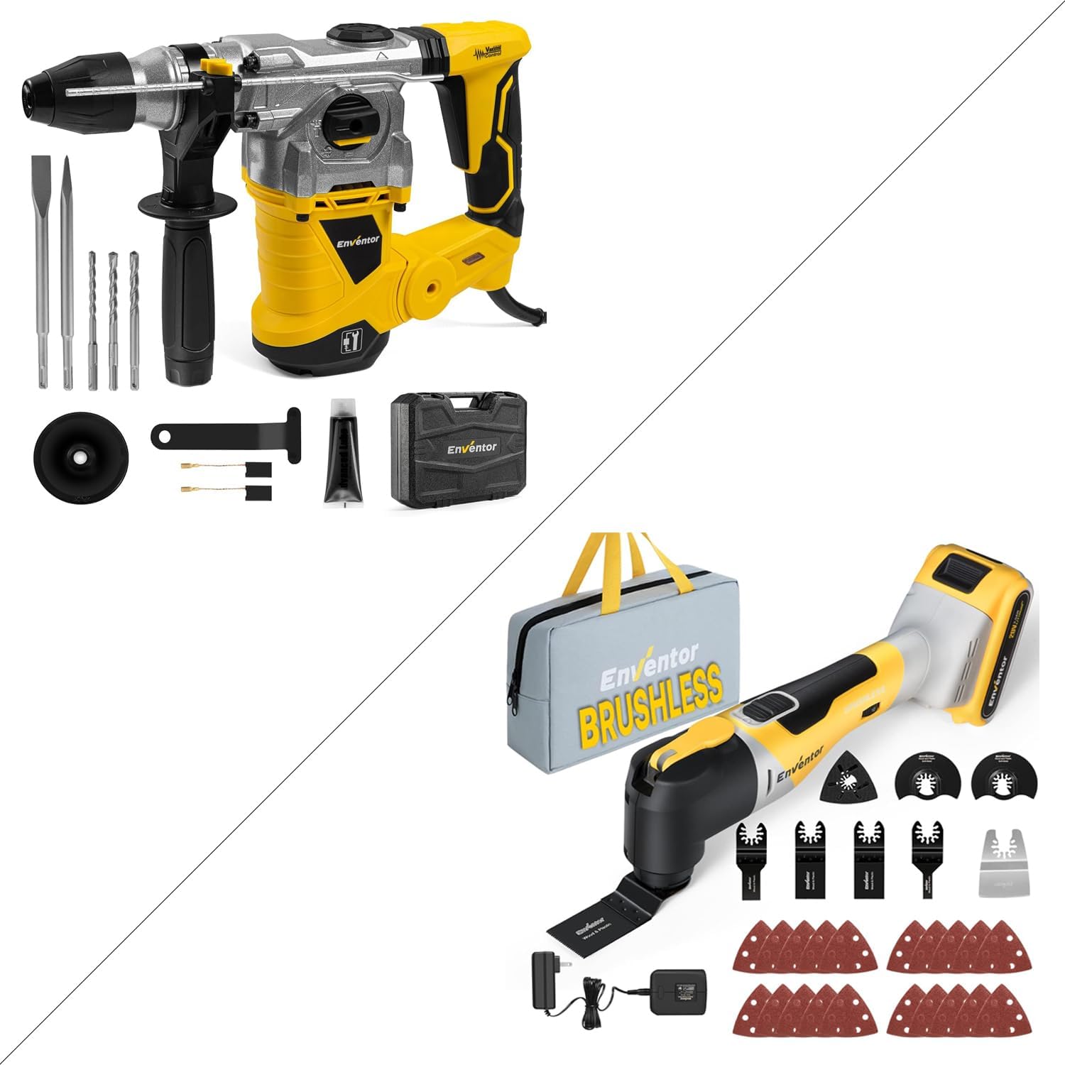 Enventor 1-1/4 Inch SDS-Plus 12.5A Rotary Hammer Drill and ENVENTOR 20V Cordless Oscillating Multitool