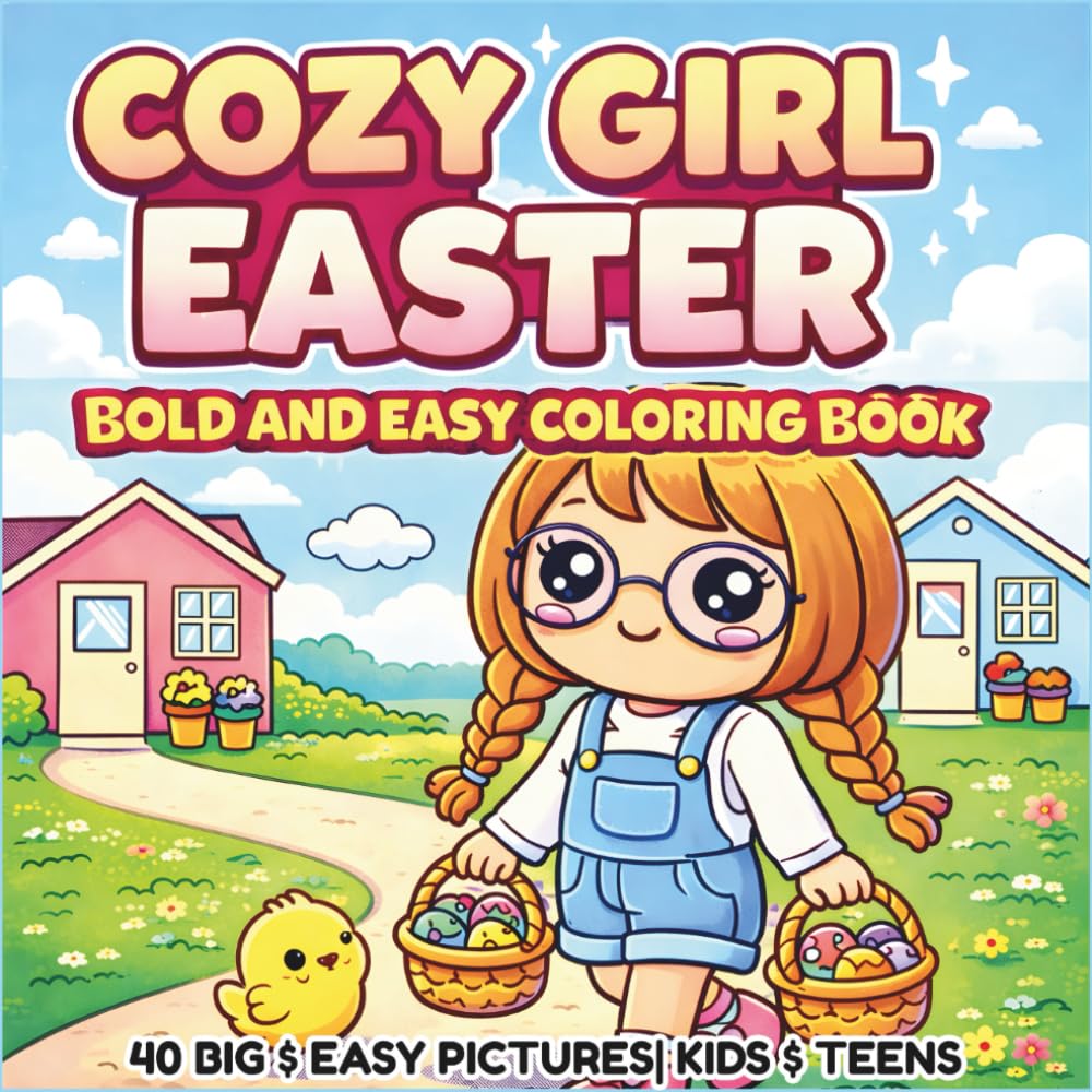 Cozy Girl Easter Coloring Book: 40 Bold & Easy Spring Scenes with Sweet Girls,Easter Eggs, Bunnies & Easter Joy|For kids and Teen girls