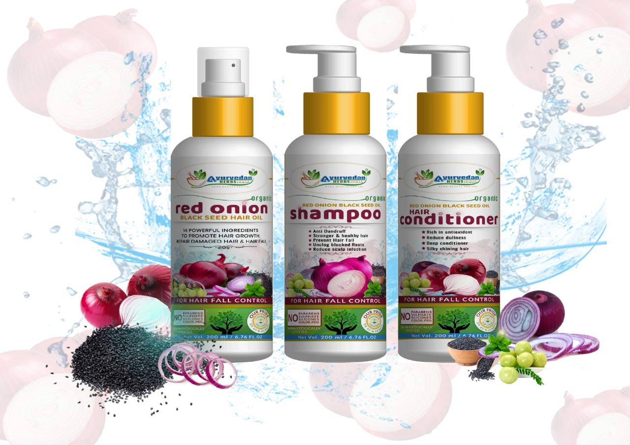 Ayurvedan Herbs Red Onion Hair Care kit - Red Onion Black Seed hair Oil 200 ml + Red Onion Black see