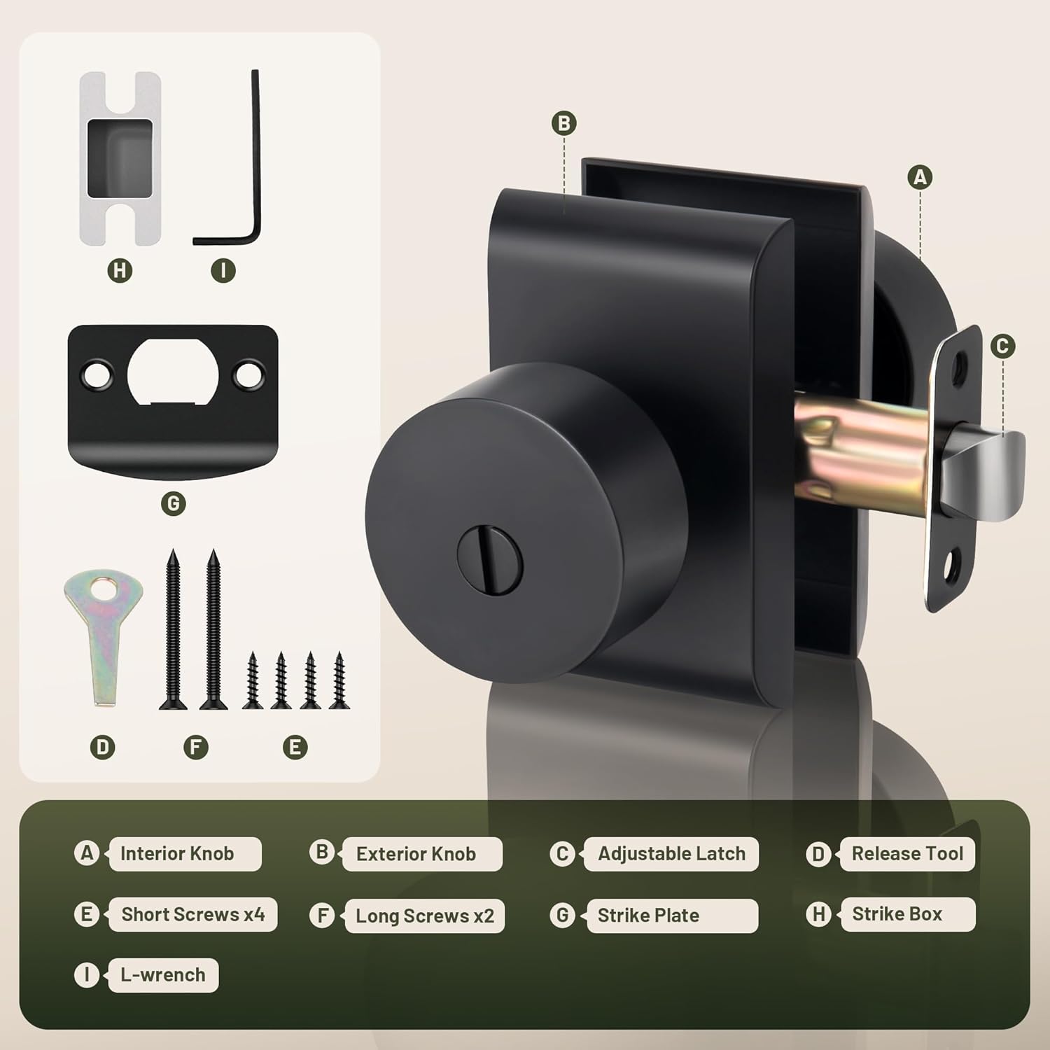 Moquin Door Knobs Interior, Zinc-Alloy Heavy Duty Privacy Modern Design Keyless Doorknob for Bedroom Bathroom, Matte Black