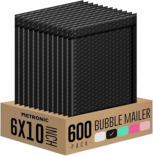Metronic Bubble Mailers 6x10 Inch 600 Pack Black Waterproof Bubble Mailer Usable Size 6x9'' Padded Envelopes Self Seal, Cushioning Mailer for Packaging, Shipping, Mailing, Small Business Supplies
