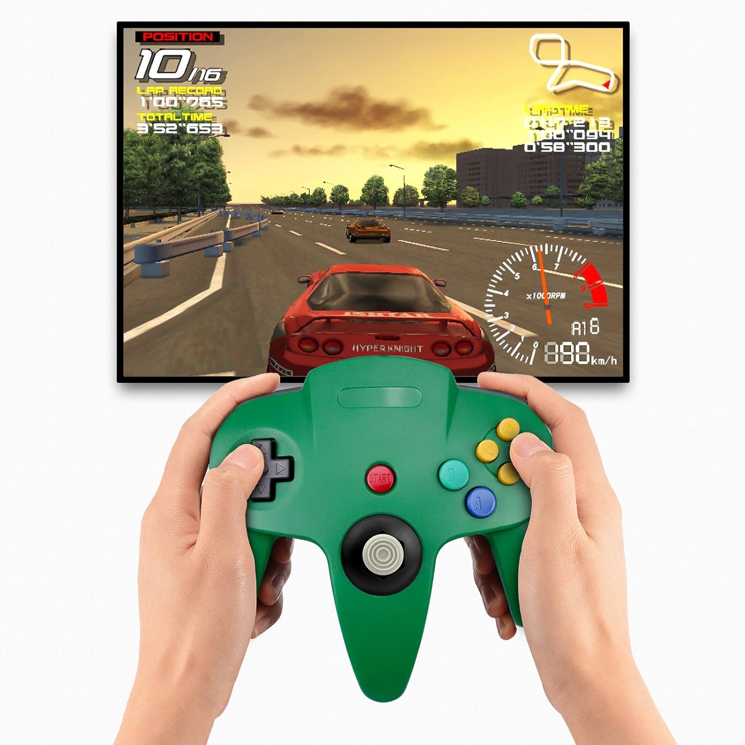 King Smart Wired N64 Controller, Upgrade Joystick Gamepad Controller for Original Nintendo 64 Console (Sapphire Blue and Clear Red) (Rainbow)