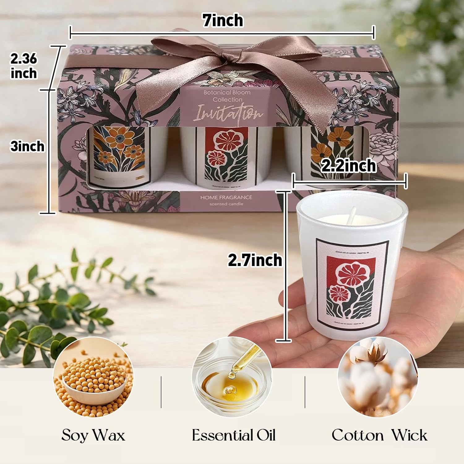 Scented Candle Gift Set, 3 Pcs Aromatherapy Candles with Natural Soy Wax