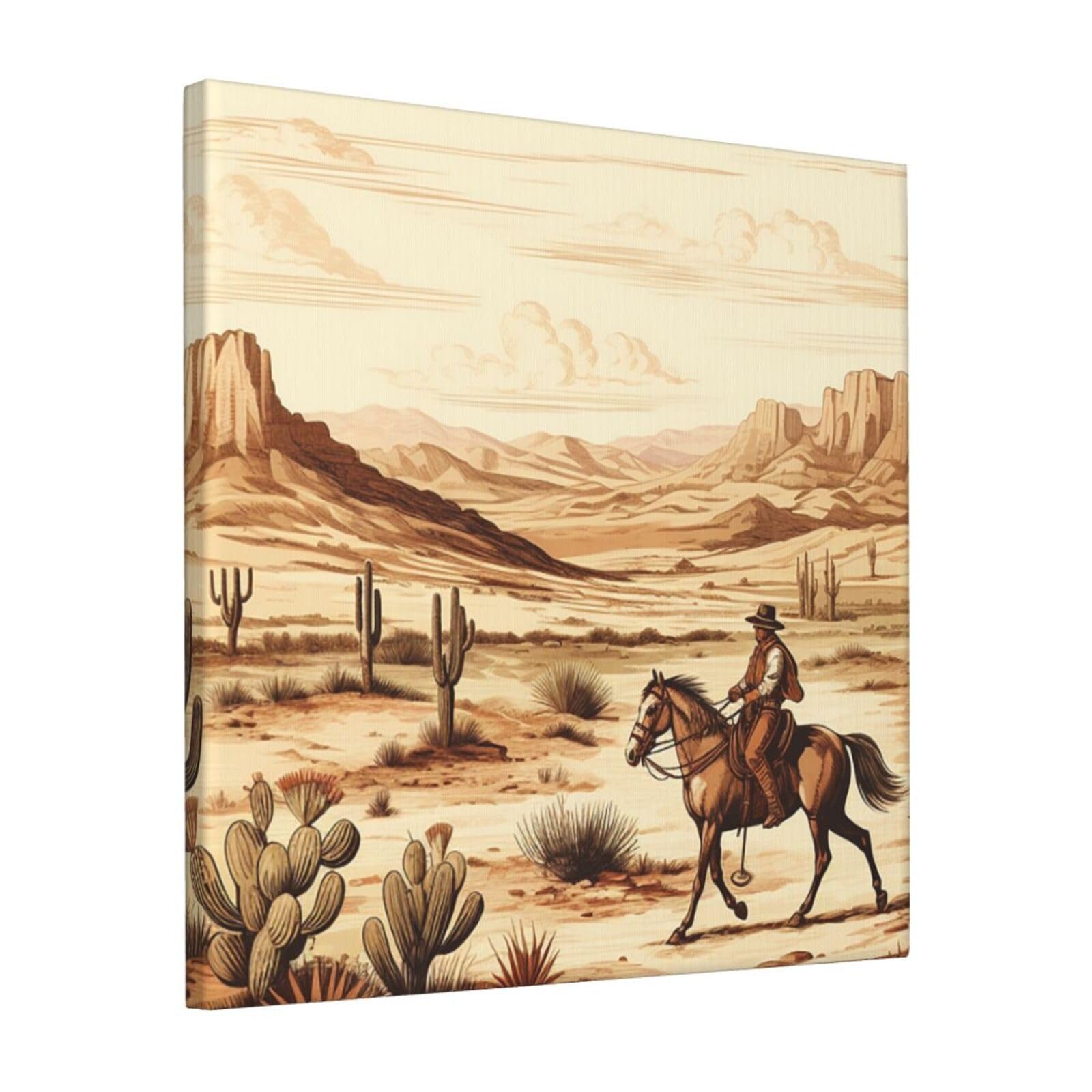 KLOPH Cowboys Riding Horses Canvas Wall Art for Living Room 12"x12" Modern Artwork Painting for Bathroom Hanging Canvas Prints Aesthetic Wallart for Bedroom Kitchen Office Wall Decor