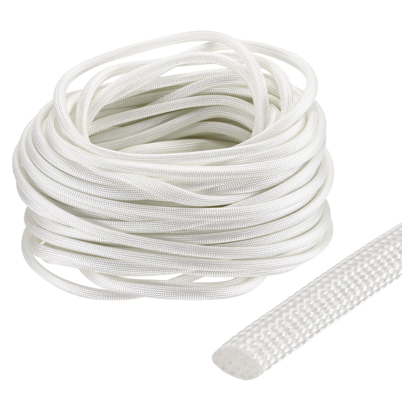 sourcing map Insulation Cable Protector,4mm/0.16 Inch-20m/66 Feet High TEMP Fiberglass Sleeve White โ image 1