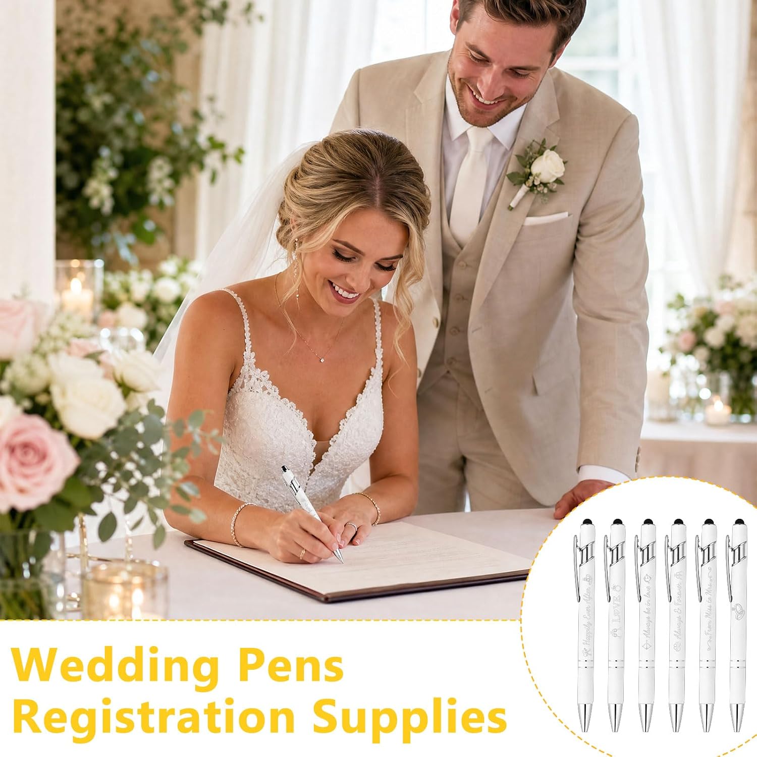 36 Pcs Wedding Pens for Guest Book, Bridal Shower Pens Bachelorette Wedding Favors, Retractable Ballpoint Pen with Quotes for Bridal Prizes Return Gifts Supplies for Guests(6 Styles)