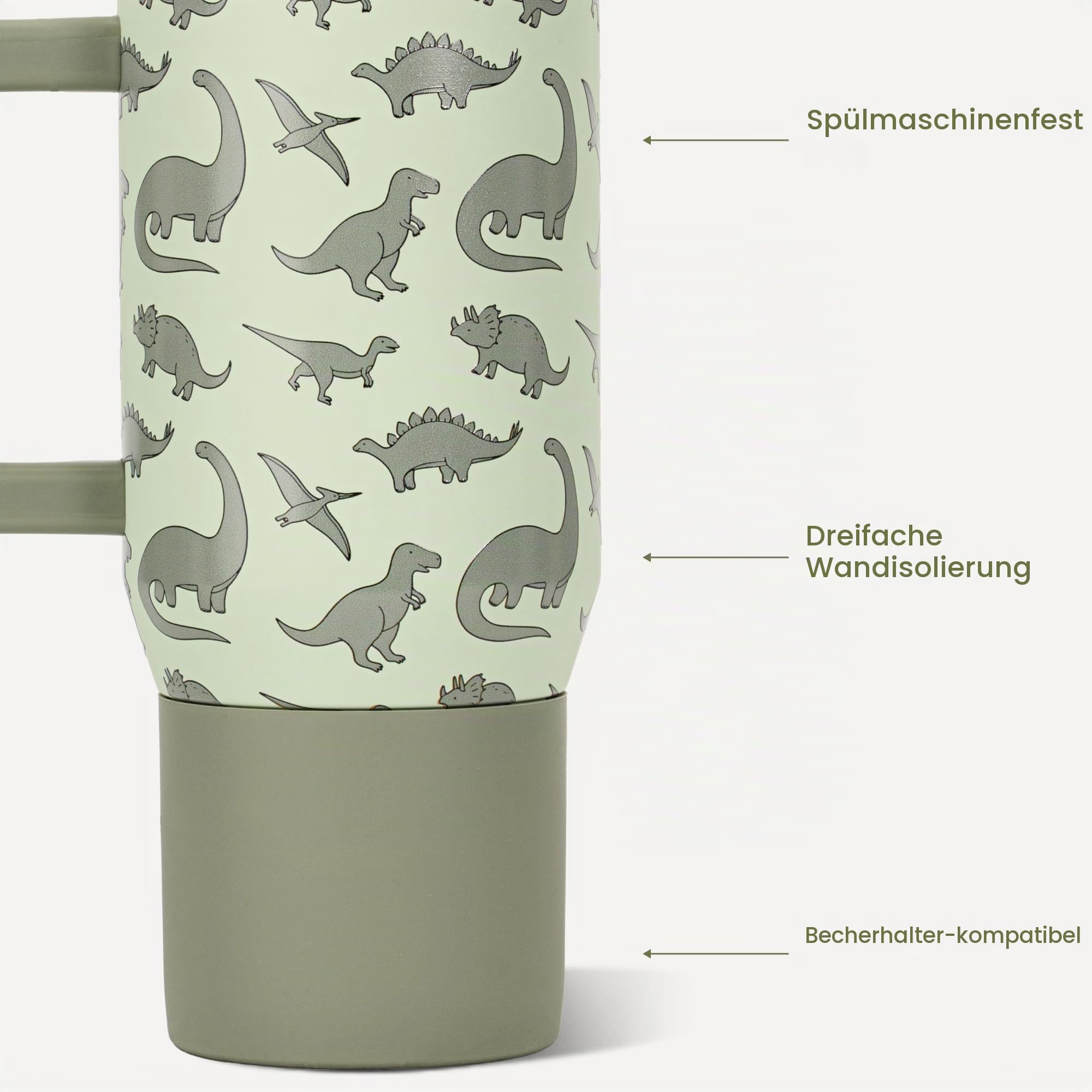 HydroJug Isolierte Kinder-Wasserflasche mit Klapp-Trinkhalm und Griff, auslaufsicher und langlebig, perfekt für Schule, Sport, Mittagessen, Reisen und Camping, Dinosaurier, 590 ml