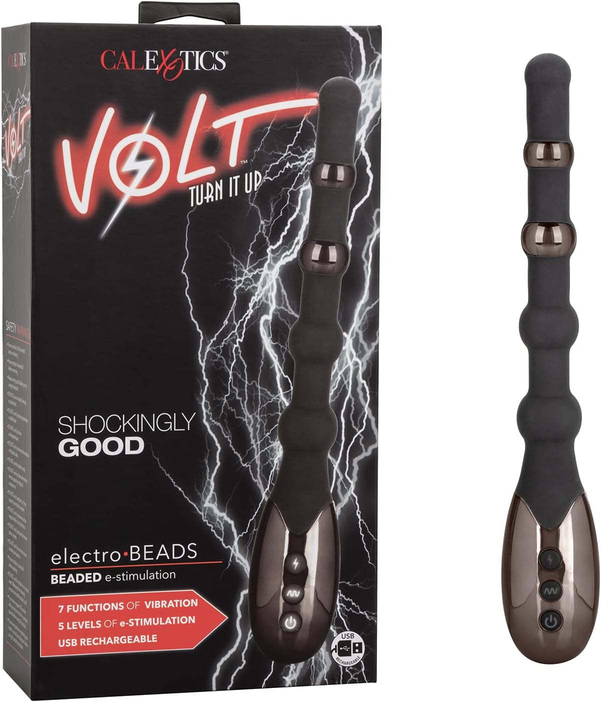 CalExotics Volt Electro-Beads Vibrating Anal Plug, 7-Function Beaded Butt Vibrator SE-4310-50-3