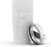Vista 67 de Well Told Vaso de café aislado con mapa de Washington DC grabado, taza de acero inoxidable grabada (20 onzas, blanco) con aislamiento de mapa