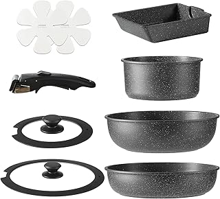 CAROTE カローテ フライパン セット 9点 IH·ガス火対応 PFOA PFOS フリー 鍋セット 取っ手のとれる 卵焼き器 マーブルコート スルスルすべる くっつくことがなく手入れ簡単 一年保証 黒 ブラック EWシリーズ