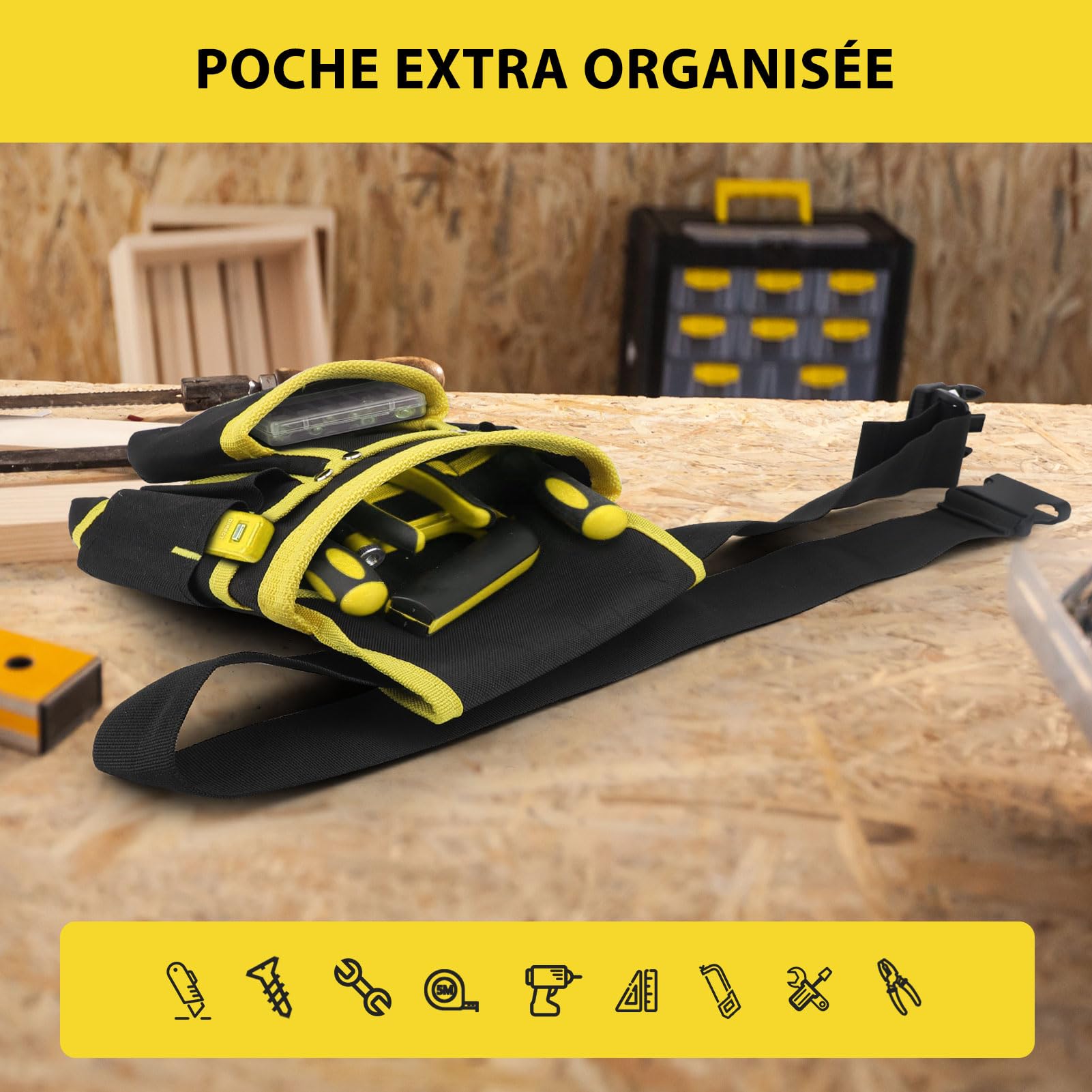 Ceinture Homme Porte Outil, Ceinture à Outils avec 26 Poches, Ceinture de Travail, Sac à Outils en Oxford avec Organisation des Outils Matériels pour Électricien, Charpentier, Construction